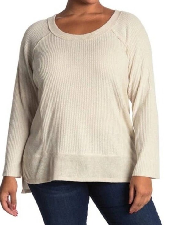 Chelsea & Theodore Tops - NWT Chelsea & Theodore Cream Waffle Knit High-Low Top Long Slvs Scoop Neck Sz 1X